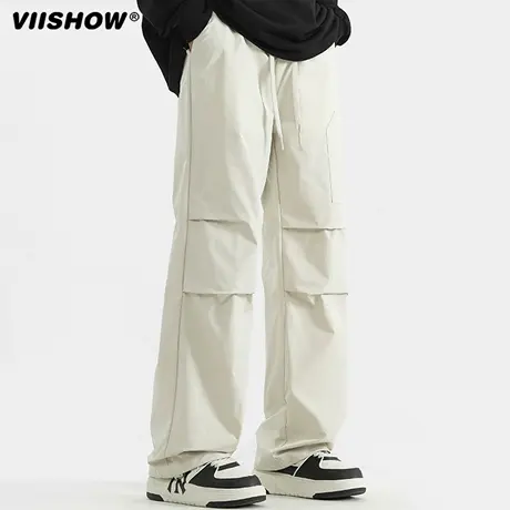 VIISHOW潮牌机能风纯色防水直筒运动冲锋裤男宽松百搭潮流休闲裤商品大图