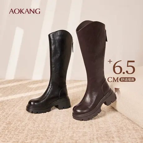 奥康 女鞋冬季高长筒弹力靴厚底加绒显瘦瘦骑士靴门店发货图片