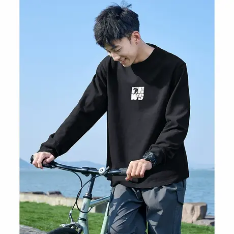 唐狮春季款长袖T恤前胸小图案印花圆领长袖休闲复古宽松T恤男款TD图片