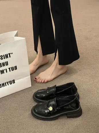 法式小香风乐福夏季单鞋女鞋子2023新款黑色春秋厚底英伦风小皮鞋商品大图