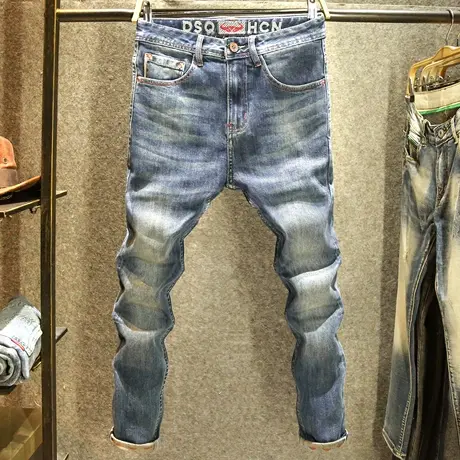 赤耳丹宁牛仔裤男款秋冬款高端红边布蓝色修身小直筒百搭耐磨长裤图片