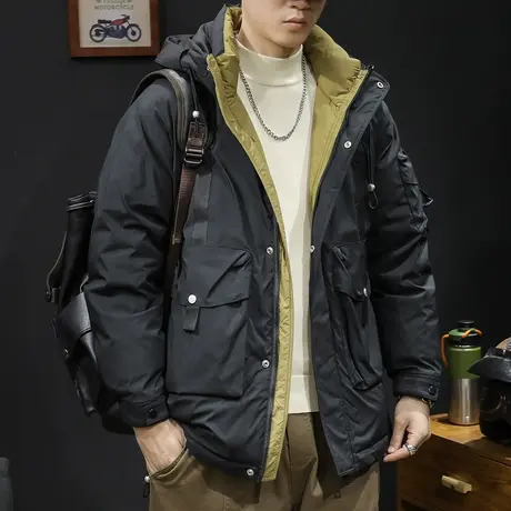 80鸭绒羽绒服男冬季2023新款大码爆款潮牌男士工装外套中长款连帽商品大图