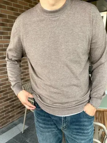 秋冬新款纯色打底大号潮胖子加肥加大码男款圆领长袖毛衣针织衫商品大图