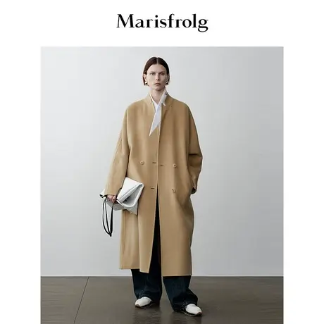 【商场同款】玛丝菲尔2023年冬季新款咖色双排扣翻时髦毛呢大衣商品大图