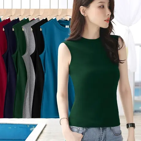 螺纹半高领无袖t恤内搭修身坎肩袖打底衫简约纯色背心女夏季外穿图片