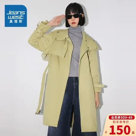 KQ真维斯女装中长款风衣2023冬季新款女式休闲舒适中长款风衣外套图片