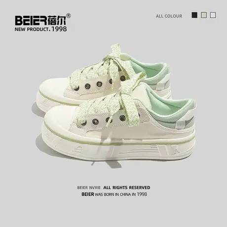 蓓尔 帆布鞋女2023新款夏季小白鞋厚底小众原创配裙子百搭休闲鞋商品大图