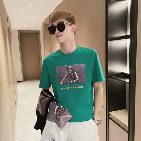 夏季男士t恤上衣打底衫短袖修身半袖个性快手简约潮流印花ins体恤图片