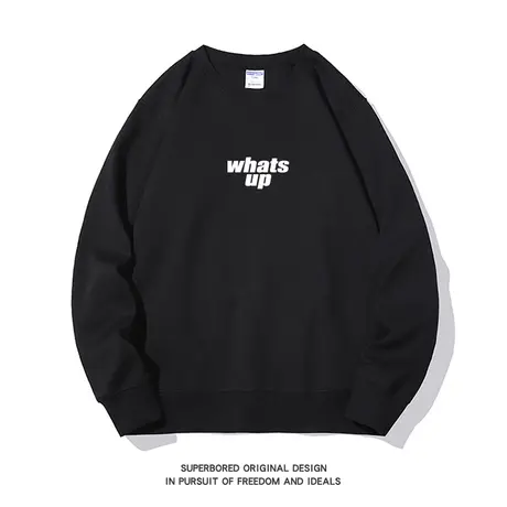 whats up潮流字母印花卫衣男秋季新款港风情侣装宽松休闲圆领上衣商品大图