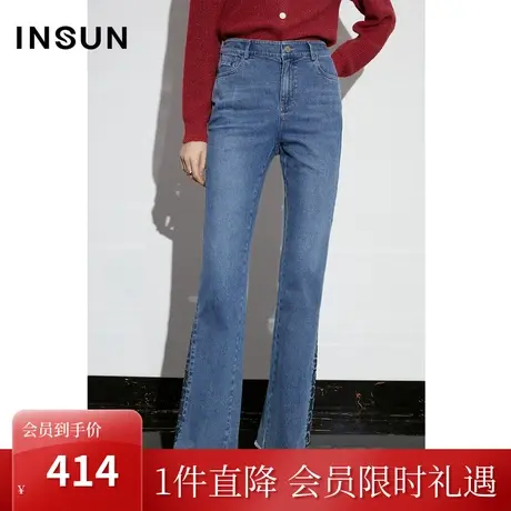 恩裳COVER2023年早春新款舒适棉质经典复古微喇蓝色水洗牛仔裤女图片