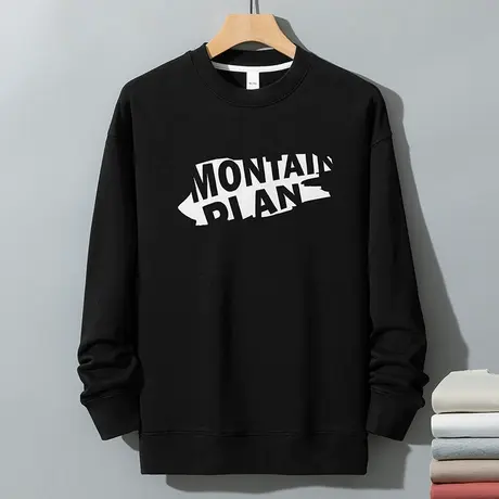 350g重磅黑色卫衣男秋冬款长袖t恤潮流百搭摇粒绒圆领无帽上衣服商品大图