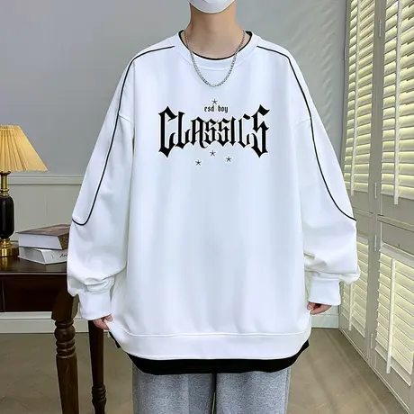 韩版潮流宽松圆领卫衣男春秋季新款百搭青少年美式印花休闲上衣服商品大图