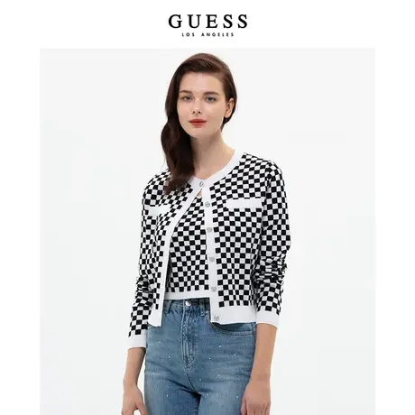 【38上新季】GUESS 款女撞色格纹小香风针织开衫背心两件商品大图
