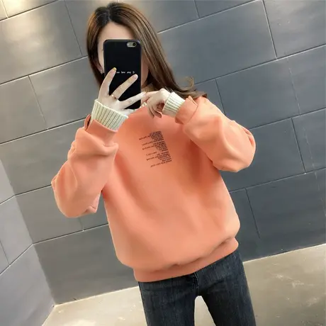 加绒卫衣女无帽2023秋冬新款百搭韩版洋气时尚假两件外套加厚上衣商品大图