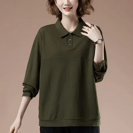 中年妈妈长袖t恤女春秋加肥加大码女装上衣宽松休闲纯色打底衫商品大图