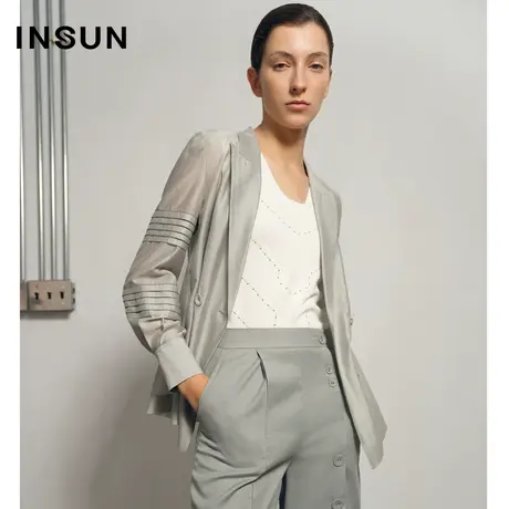 恩裳夏季条纹微透视凉感西装外套薄款图片