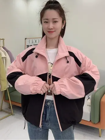 撞色拼接夹克外套女欧洲站2023春秋款欧货高级感宽松休闲上衣女潮商品大图