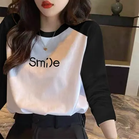 插肩袖长袖韩版春装T恤女圆领内搭打底衫胖mm新款宽松显瘦上衣潮图片