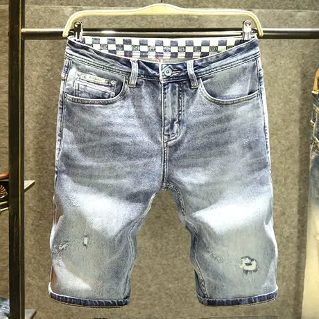 夏季ins潮流牛仔短裤男宽松直筒韩版百搭五分裤潮牌破洞休闲中裤商品大图