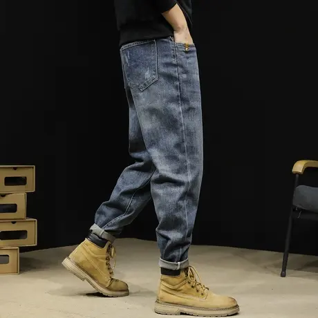 弹力牛仔裤男春季2024新款直筒春秋款锥形男士裤子宽松大码男裤商品大图