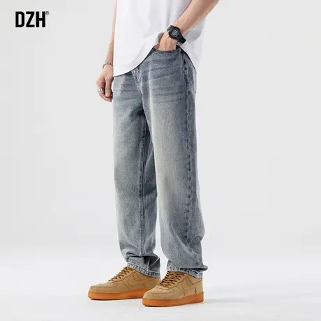 男士蓝色阔腿牛仔裤男款直筒复古垂感裤子休闲直筒裤秋季老爹裤商品大图