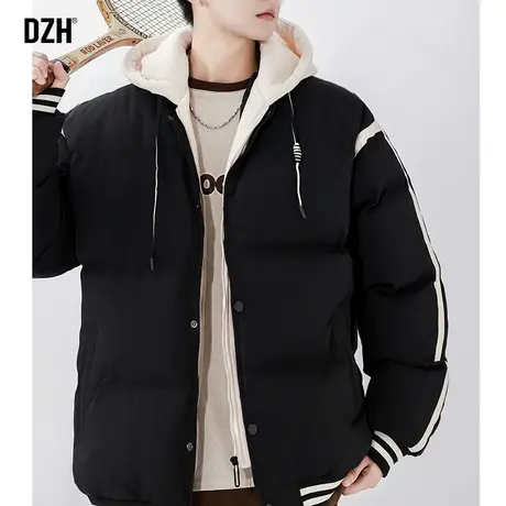 男生连帽假两件棉衣外套男冬季加厚潮牌休闲棉服男款2023新款袄子商品大图