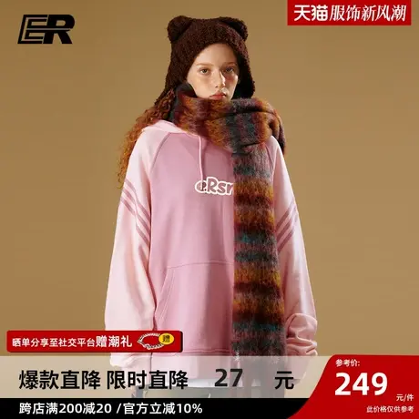 ER三条杠卫衣2024美式潮牌春季宽松休闲落肩情侣帽衫男女同款商品大图