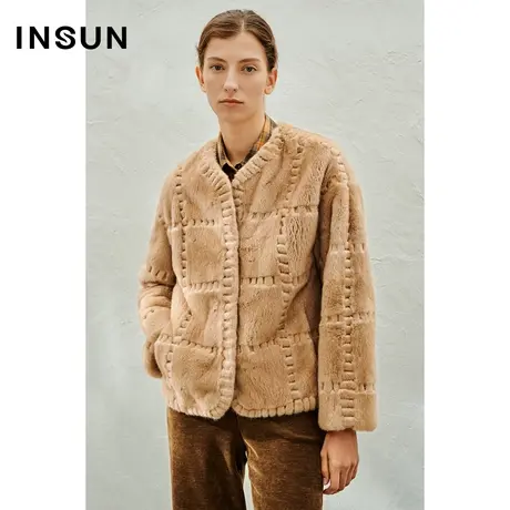 INSUN恩裳奥莱2023春季水貂棋盘格真丝内里外套图片