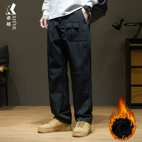 加绒加厚工装休闲裤男2023冬季奥粒绒保暖长裤宽松大码男士直筒裤商品大图