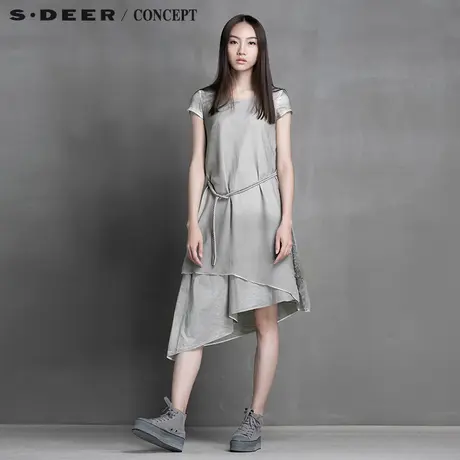 sdeer圣迪奥灰调印花珠绣不规则连衣裙S15281235图片