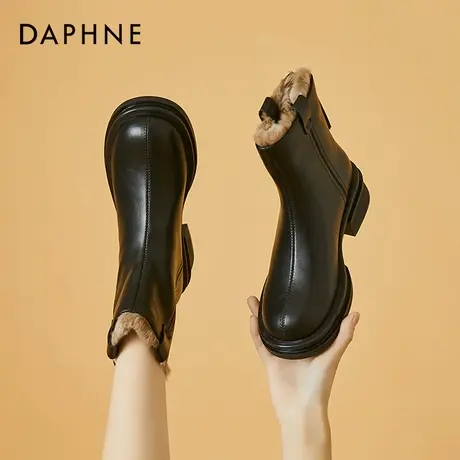 达芙妮厚底马丁靴女2021年冬季新款英伦风真皮加绒短靴女显瘦女靴商品大图