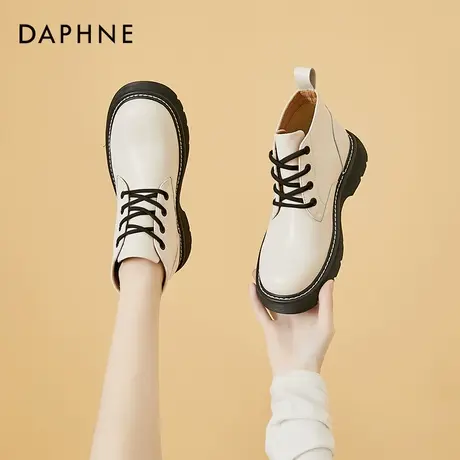 达芙妮英伦小皮鞋女鞋2022年新款夏季厚底白色薄款系带高级感单鞋图片