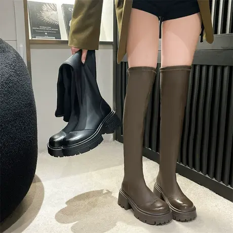 长靴女骑士靴高筒时装过膝皮靴2023新款爆款秋冬季高级感加绒靴子图片
