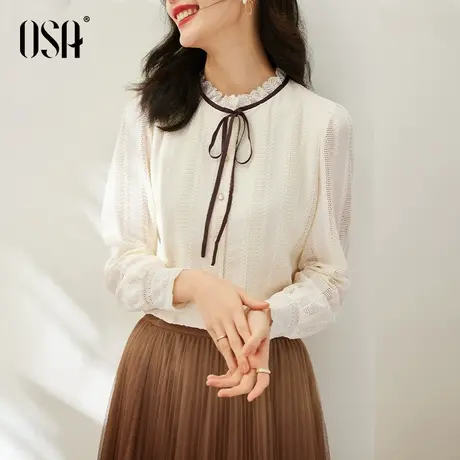 OSA欧莎白色蕾丝长袖衬衫女春装2023年新款设计感小众仙女衬衣商品大图