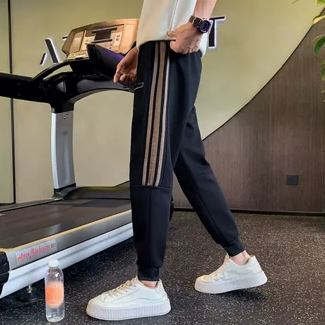 休闲卫裤男春秋季潮牌学生束脚运动裤2023新款条纹拼接小众哈伦裤商品大图