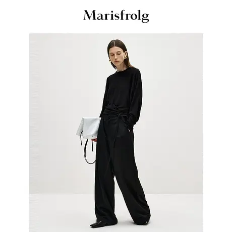 【松弛裤装】玛丝菲尔春季黑色简约休闲百搭阔腿直筒裤女图片