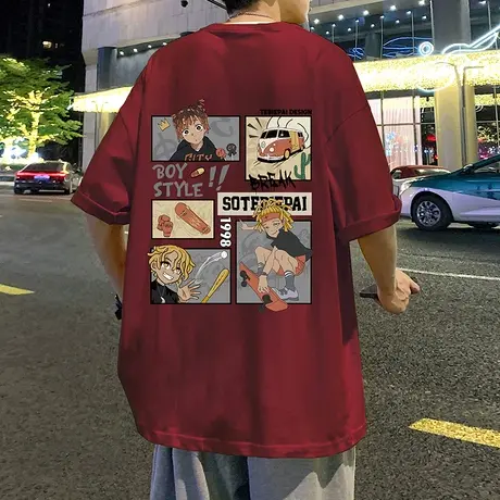 美式复古卡通短袖T恤男2024夏季新款oversize半袖纯棉情侣款上衣商品大图