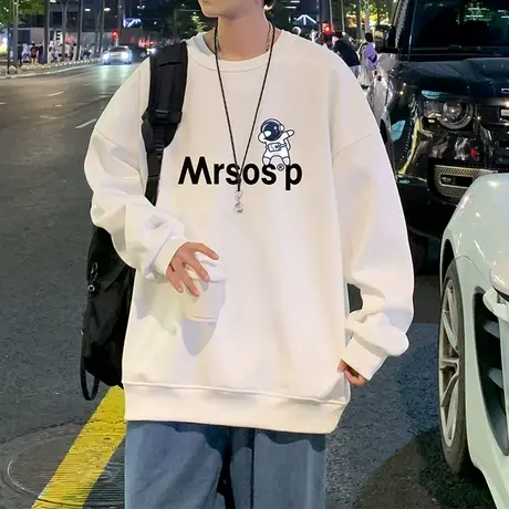 太空人卫衣男潮牌圆领秋冬季ins美式长袖套头上衣服无帽潮流外套商品大图