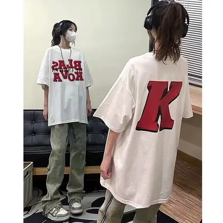 纯棉潮牌短袖t恤女夏季2023新款美式复古宽松设计感上衣oversize商品大图