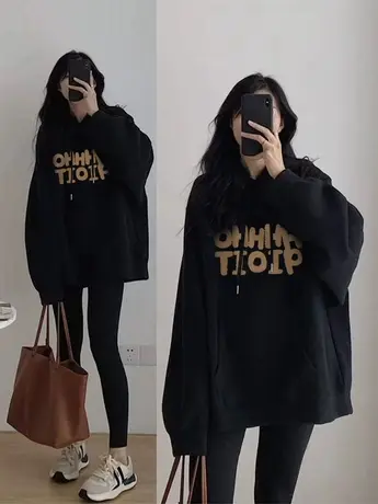 美式复古连帽卫衣外套女2024新款春秋薄款慵懒风oversize上衣外套图片