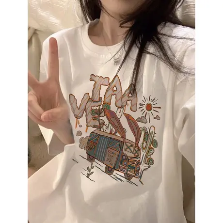 短袖T恤女夏装2024新款宽松百搭内搭外穿打底衫纯棉半袖上衣潮ins商品大图