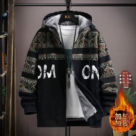 加绒加厚牛仔外套青少年中学生冬装上衣个性连帽夹克潮流帅气冬装商品大图