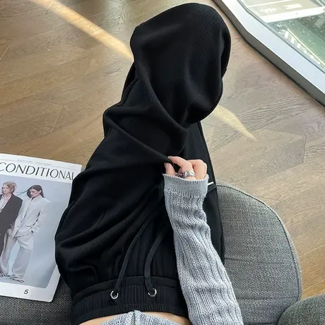 黑色窄版阔腿裤女2024新款春秋休闲高腰显瘦直筒裤遮肉拖地糯米裤图片