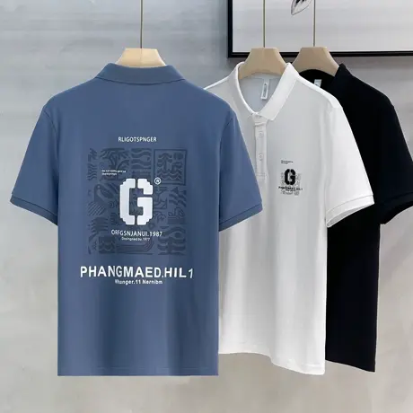 男士冰丝短袖翻领polo衫2024夏季新款休闲半袖印绣花夏装青年t恤商品大图