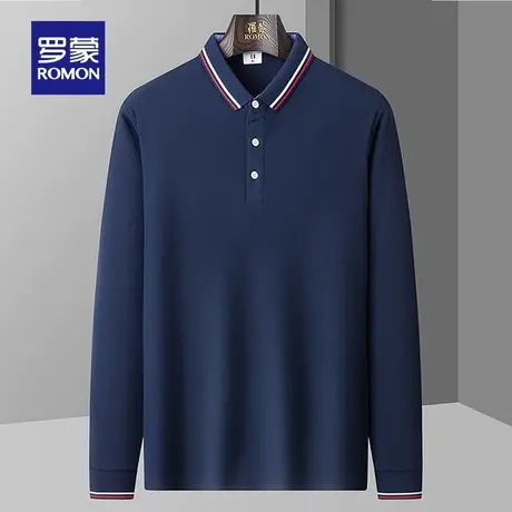 罗蒙男士时尚休闲长袖T恤衫2023秋季新款亲肤透气撞色翻领POLO衫商品大图