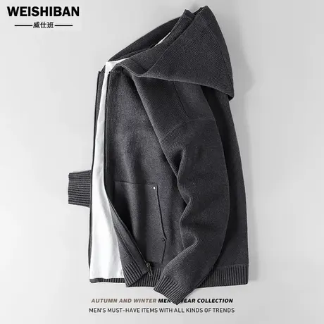 日系休闲连帽针织衫外套男2023新款秋冬季慵懒风毛线卫衣拉链毛衣商品大图