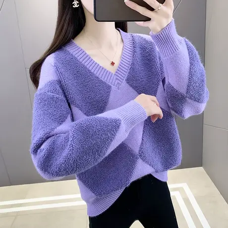 春装2023年新款宽松大码V领外穿毛衣套头打底衫女爆款内搭针织衫图片