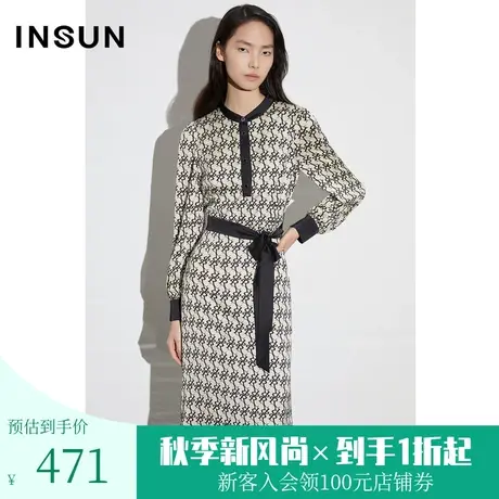 恩裳COVER2023春款新款时尚复古字母印花修身休闲立领衬衫连衣裙图片