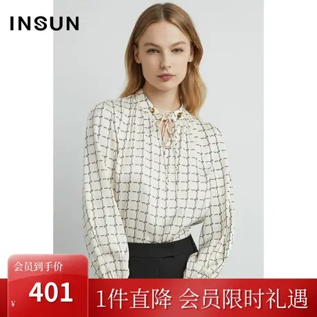 恩裳2023早春新品舒适仿真丝缎面光泽感抗皱通勤衬衫上衣图片