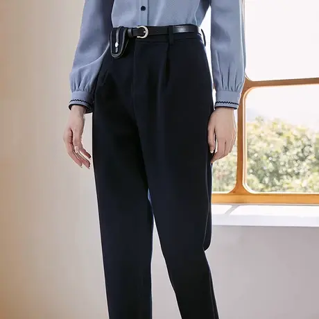 香影西装裤女高腰2023秋冬新款休闲裤通勤气质宽松显瘦藏青色长裤图片